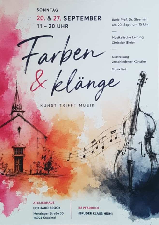 Farben & Kl&auml;nge &ndash; Kunst trifft Musik, Sonntag 20. & 27. September, 11-20 Uhr, Atelierhaus Eckhard Brock, Kraichtal